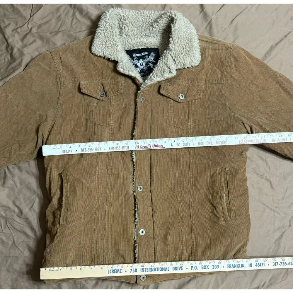 Machine Men's XL Trucker Corduroy Sherpa-Lined Jacket Coat Button Flap Pockets - Picture 3 of 12